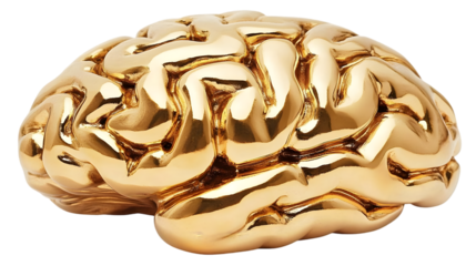 3D Illustration of a Gold Brain Isolated on Transparent Background