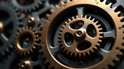 Mesmerizing Close-Up of Intricate Metallic Gears Demonstrating Mechanical Precision