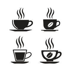 Obraz premium Coffee Cup Icon Set Vector Silhouettes of Steaming Hot Beverages