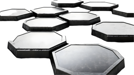 3D Illustration Metallic Hexagon Shapes Isolated On Transparent Background