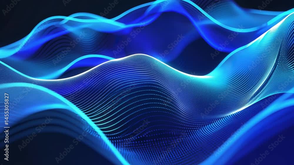 Poster dynamic blue waves an abstract design of fluid motion and light, showcasing technology and shadow in