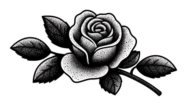 Stippled Black Rose Tattoo Design.