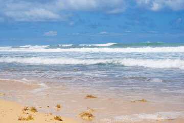 Landscape of ocean and blue sky with clouds. Summer tropical turquoise sea