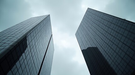 Contemporary architectural design featuring towering glass skyscrapers against sky