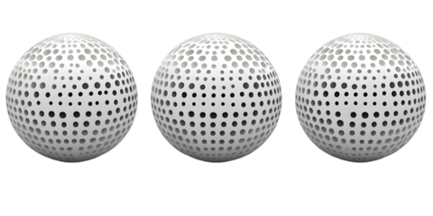 3D Illustration Of White Spheres With Geometric Pattern On Black Background