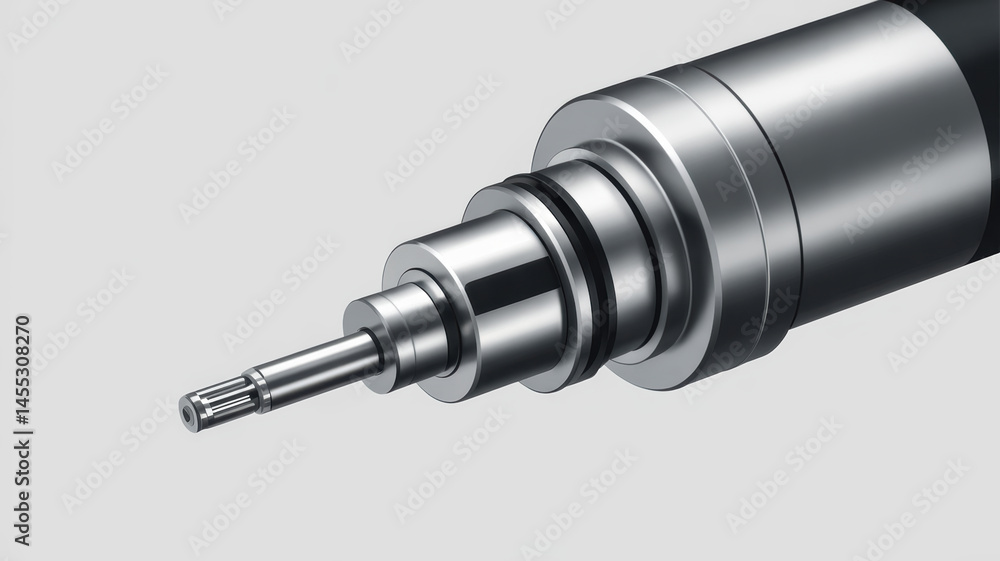 Poster close up of metal mechanical component used in computer engineering projects with precise cylindrica