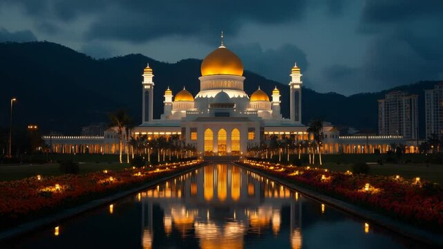 Majestic Sultan Omar Ali Saifuddien Mosque at Night