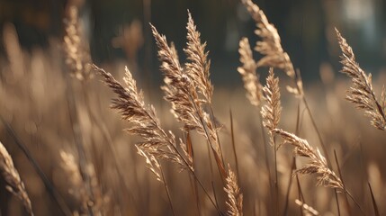 Golden Reed Grass Swaying in the Breeze Warm Tones Natural Field