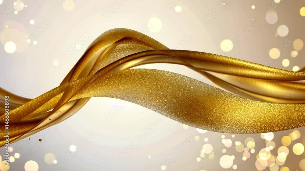 Poster elegant abstract design of flowing golden ribbons with soft shimmering background, creating luxuriou