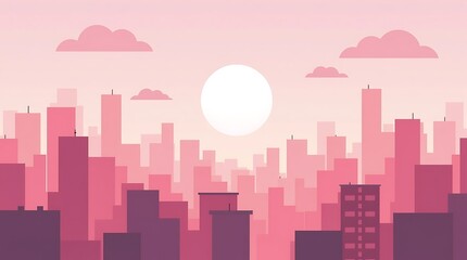 Fototapeta premium Rose-Tinted Urban Dreams: An Abstract Cityscape at Sunrise or Sunset
