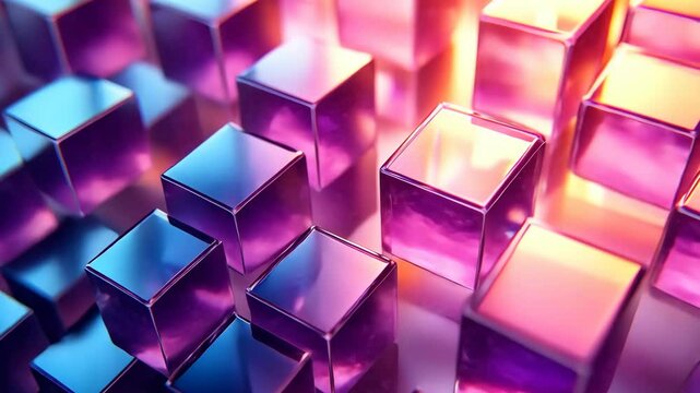 Abstract image of colorful, metallic cubes, reflecting light and creating a vibrant, three-dimensional effect