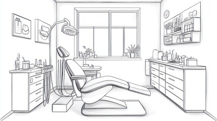 Line drawing of a dentist's office interior