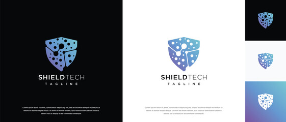 Security shield technology logo design template. Shield digital technology logo design vector icon	