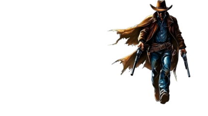Cowboy Walking With Guns Isolated On A Transparent Background Digital Illustration