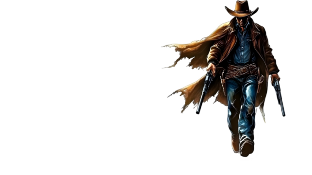 Cowboy Walking With Guns Isolated On A Transparent Background Digital Illustration