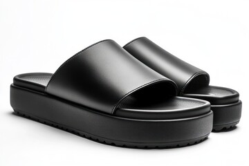 elevated black platform sandals providing comfort and fashion in casual footwear a trendy accessory against a plain white backdrop