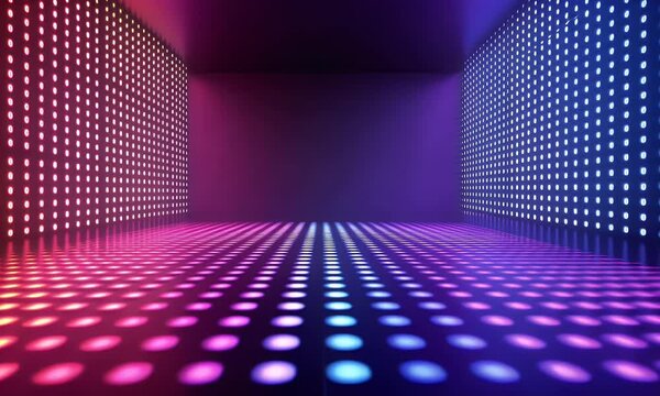 Digital background featuring neon lights and code patterns on a dark backdrop, creating an atmosphere of futuristic technology and digital innovation. 