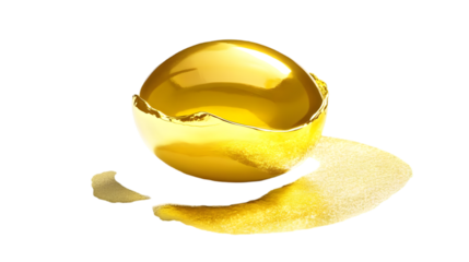 Abstract 3D Golden Sphere with Broken Surface Isolated on Transparent Background