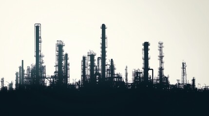 Silhouette of Oil Refinery Complex - Minimalist Industrial Factory Design