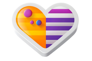 Abstract 3D Heart Icon with Orange and Purple Color Combination