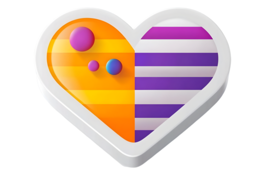 Abstract 3D Heart Icon with Orange and Purple Color Combination