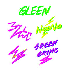 Obraz premium Retro Neon Text With Lightning Bolts And Abstract Shapes On Black Background