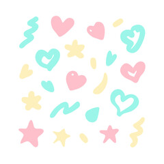 Abstract Shapes Pattern With Hearts Stars And Swirls For Backgrounds And Designs