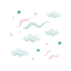 Abstract Shapes Pattern Design With Clouds Waves And Circles On Black Background