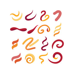 Abstract Set Of Warm Colored Swirl Shapes On A Black Background
