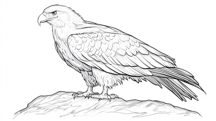 Profile of an eagle perched on a rock, grayscale drawing,  possible educational use