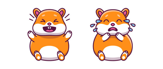 Set of cute hamsters feeling love happiness anger holding flower