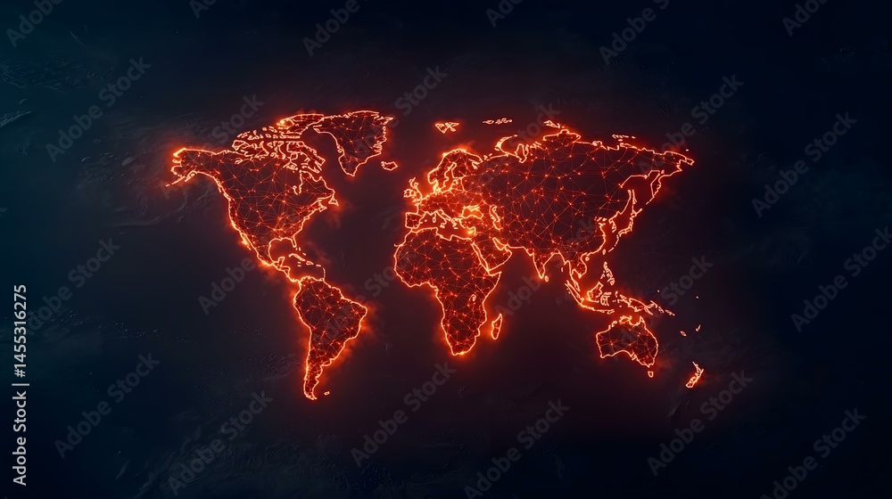 Aufkleber the image contains a glowing orange world map composed of interconnected nodes, resembling a network