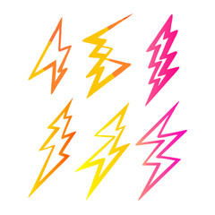 Vibrant Lightning Bolt Collection With Gradient Colors On A Clean Black Background