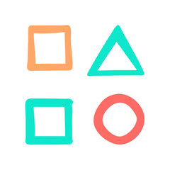 Simple Colorful Geometric Shapes On Black Background Square Triangle Circle Design