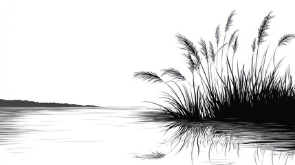 Obraz premium Silhouettes of reeds by water