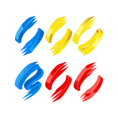 Obraz premium Abstract Shapes In Blue Yellow And Red Strips On Black Background