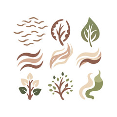 Natural Vector Elements Set For Ecology Environment Or Wellness Theme On Black Background