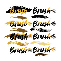 Decorative Brush Strokes Collection Gold And White Isolated On Black Background