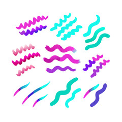 Vibrant Gradient Wavy Lines Collection Isolated On Black Backdrop Vector Illustration