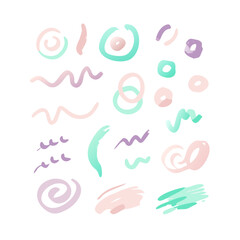 Colorful Hand Drawn Organic Shapes Doodle Elements On Black Background Vector Illustration