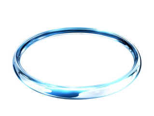 Abstract 3D Render of a Blue Transparent Ring with Reflection and Light