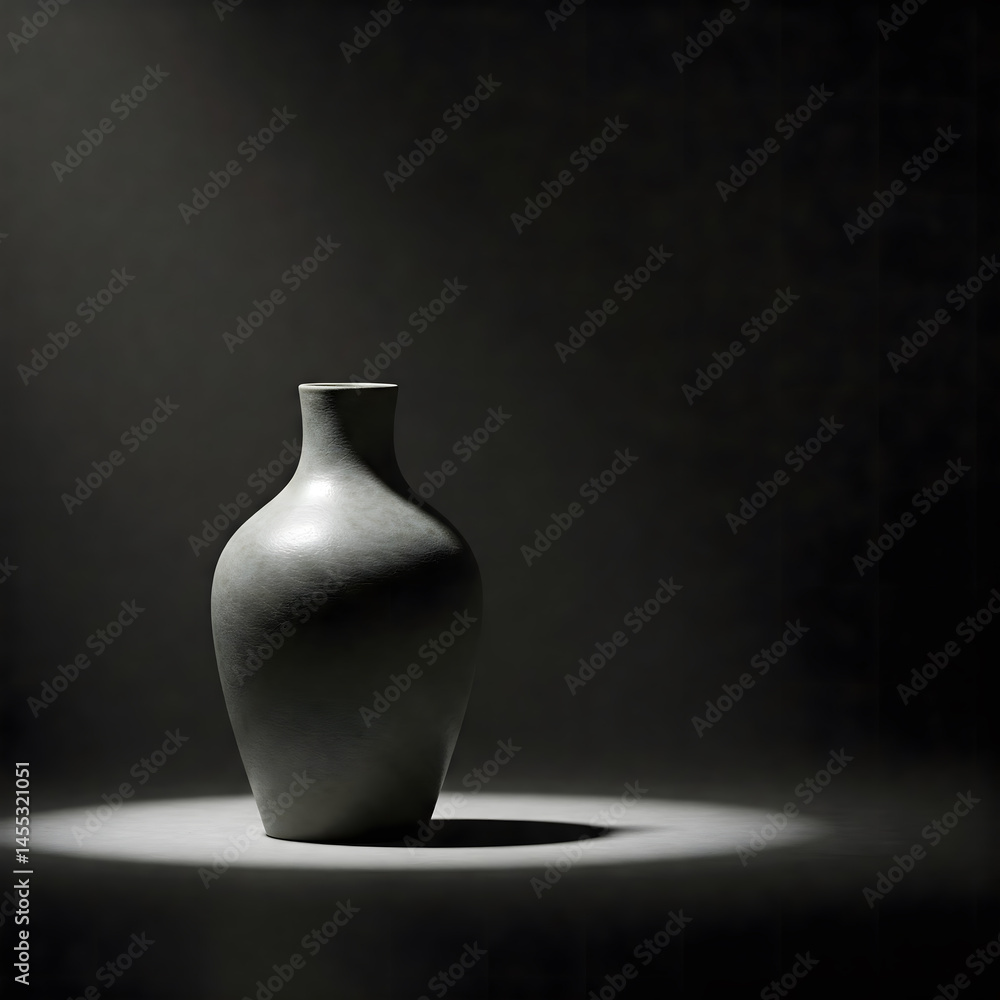 Aufkleber a simple grey vase with a smooth surface is illuminated by a spotlight creating a strong shadow agai