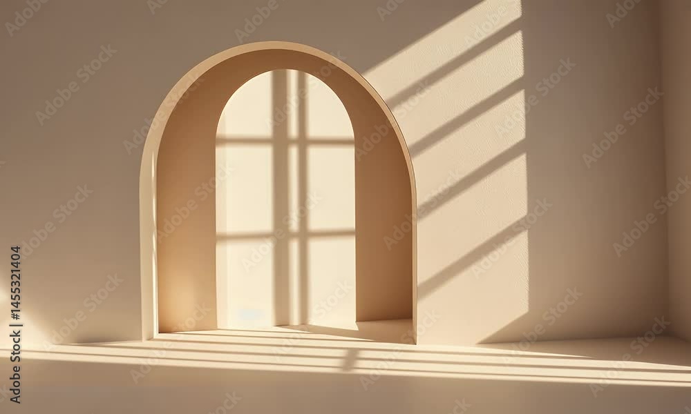 Poster 3d rendering of an abstract background with a window shadow on an empty wall, a light beige room int