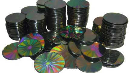 Abstract Arrangement Of Reflective Discs Stacked On Transparent Background