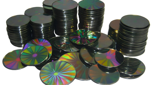 Abstract Arrangement Of Reflective Discs Stacked On Transparent Background