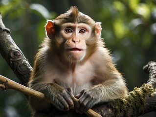 Fototapeta premium A cheerful monkey lying down on a white background