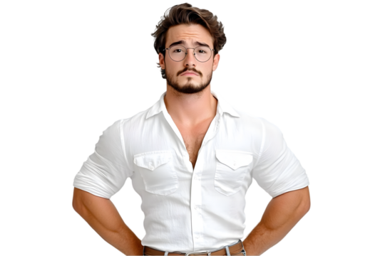 Handsome Man in White Shirt Isolated Portrait with Transparent Background