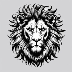 Obraz premium Majestic lion head portrait, bold and fierce. Intricate line art, detailed mane, intense gaze