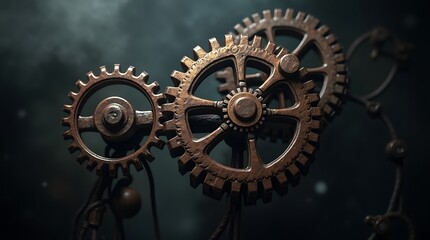 Intricate Steampunk Gears Against a Moody Backdrop, A Celebration of Mechanics