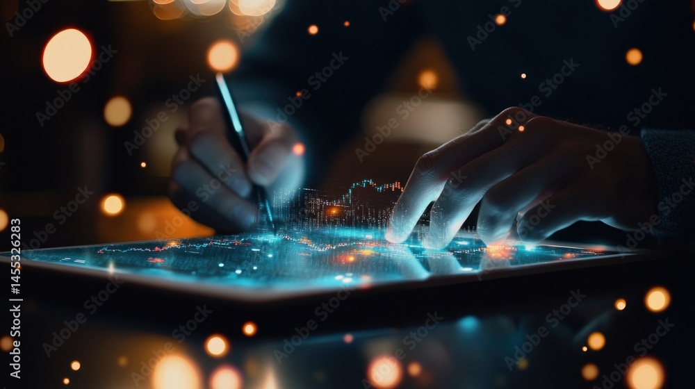 Aufkleber digital world: analyzing data on a tablet
